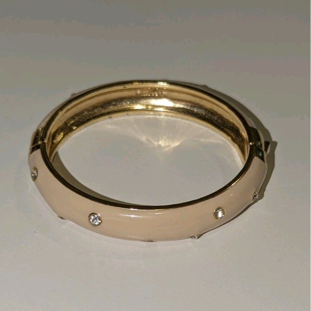 J. Crew Preppy Old Money Blush Pink Enamel Crystal Gold-Tone Bangle Bracelet